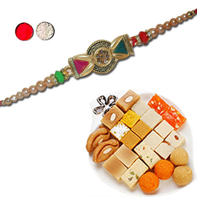 "Zardosi Rakhi - ZR-5450 A (Single Rakhi), 500gms of Assorted Sweets - Click here to View more details about this Product